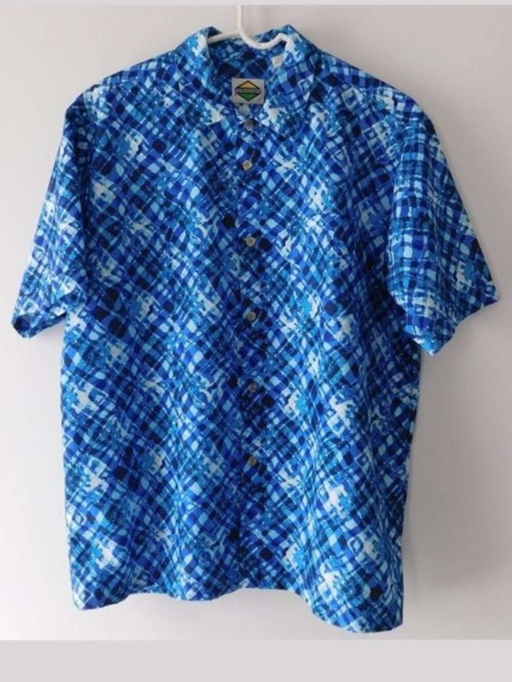 Vintage 1990s Mens Casual Shirt Flipbox Flip Box Geometric Blue Size L Large